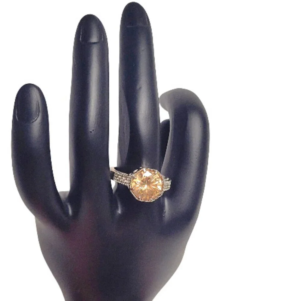 Peach Crystal Stone Octagon Ring